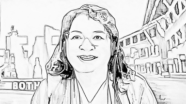 Line drawing of smiling woman